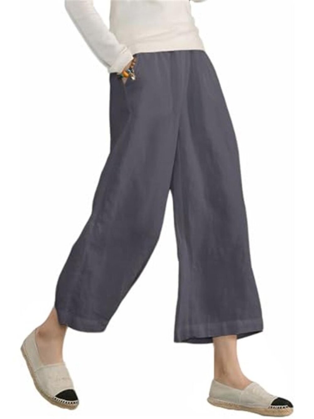 Womens Cotton Gauze Wide Leg Pants High Waisted Lounge Beach Pants Pockets